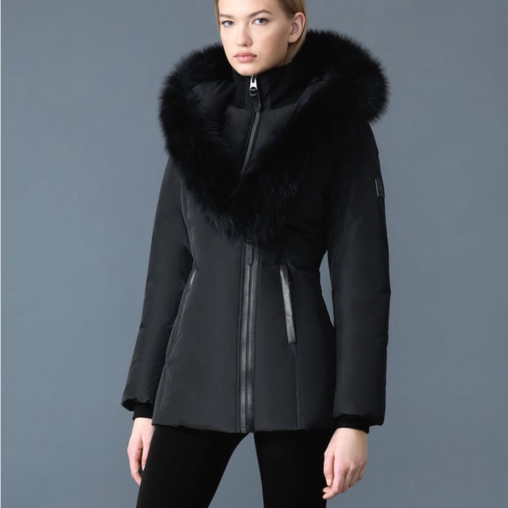 Mackage Black Puffer Coat with Fur Trim